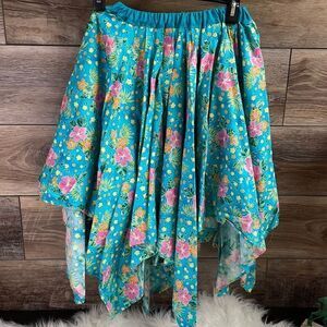Hankerchief Style Skirt,Size Small, Teal Floral, Costume, Cosplay, Halloween